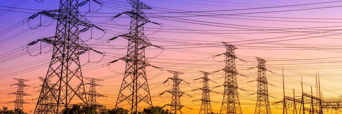 Power line corridors at sunset