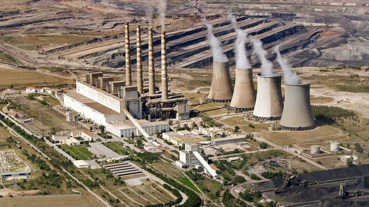 Power plant and surface coal mine aerial view