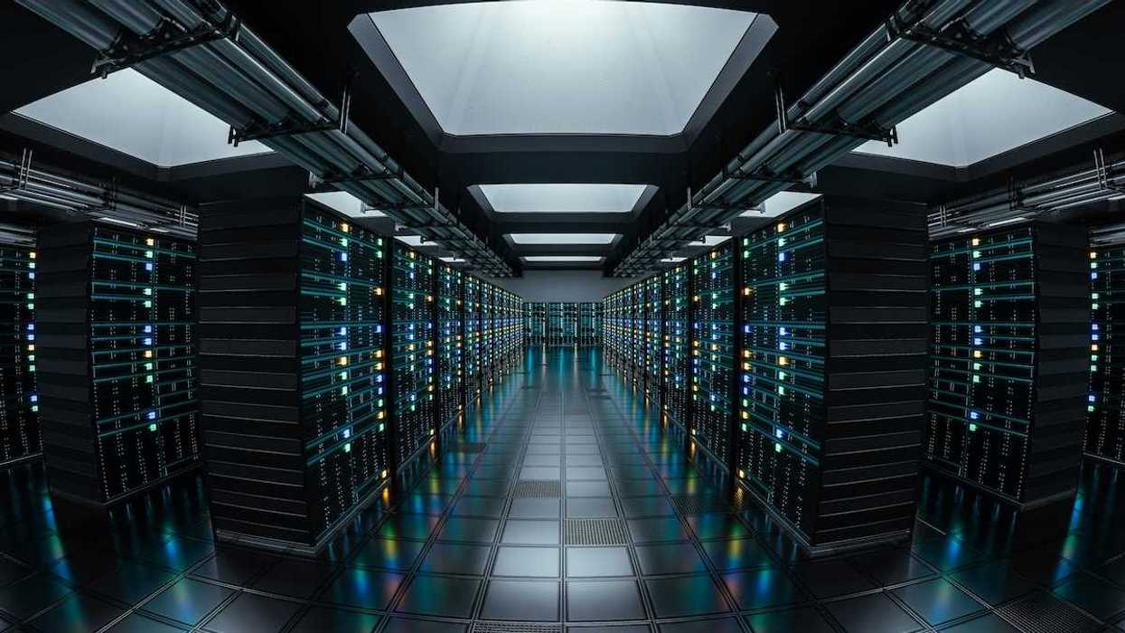 Racks and corridors of electronics High-tech data center with a sleek, modern aesthetic. 3D render.