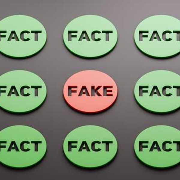 Red and green circles with the words fact or fake on them