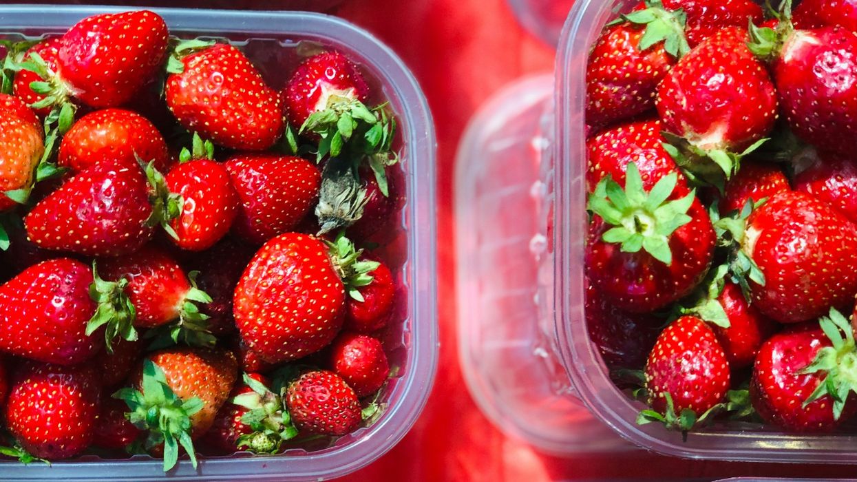 red strawberries in clear plastic container