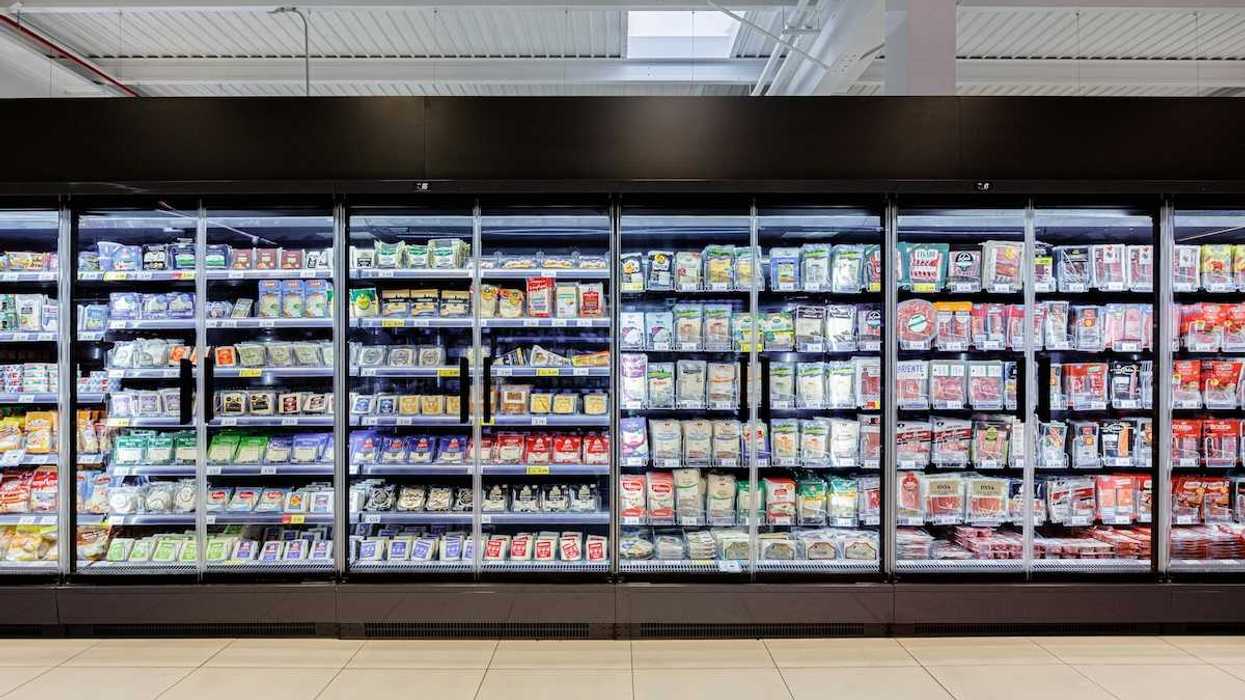 Refrigerated food coolers in a supermarket