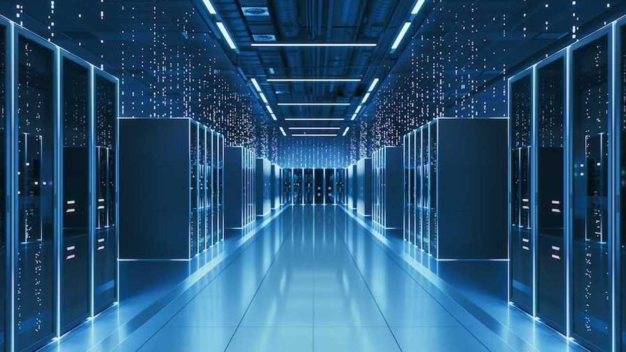 Rendered image representative of the internal electronics of a commercial data center