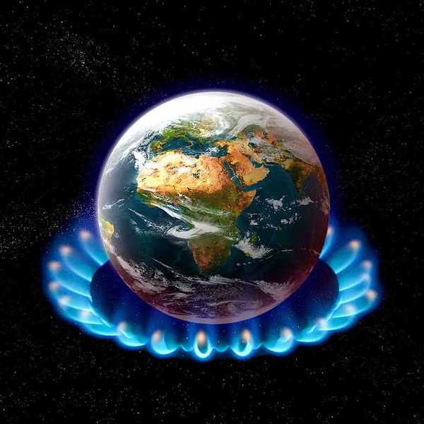 Rendering of planet earth over heated on flames