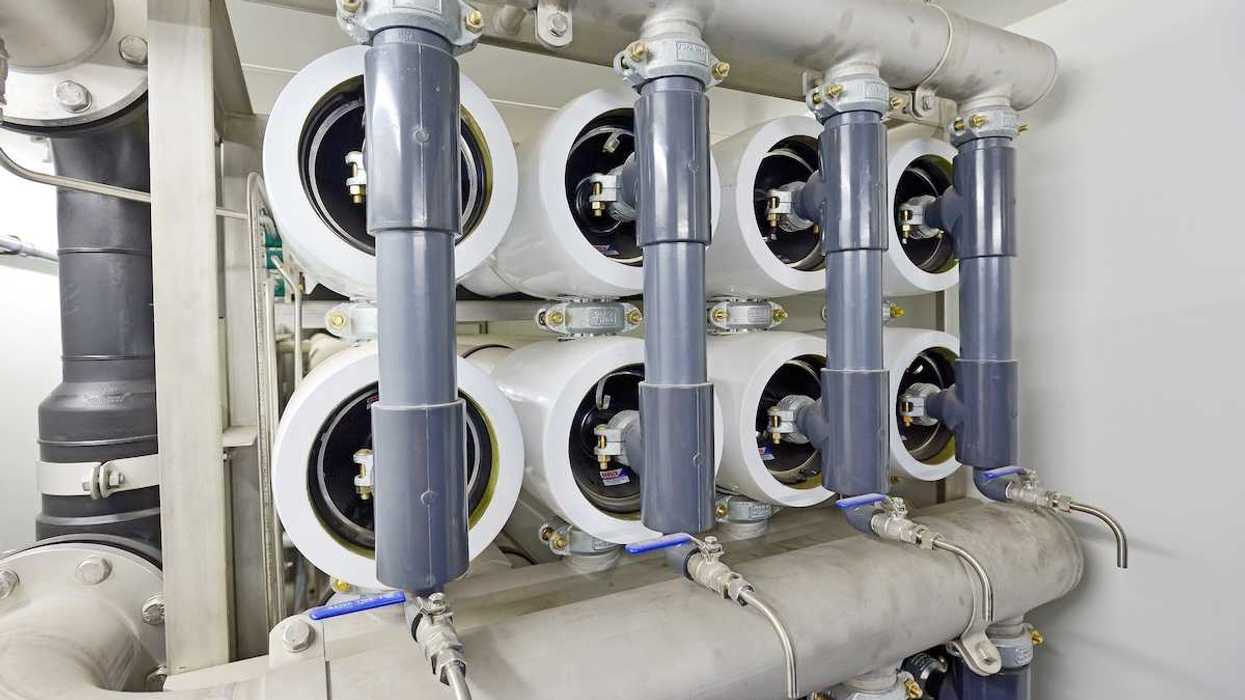 Reverse osmosis equipment inside of water delivery plant, close-up