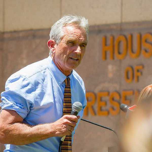 Robert F Kennedy Jr. onstage at the Arizona March for Medical Freedom at the State Capitol building.