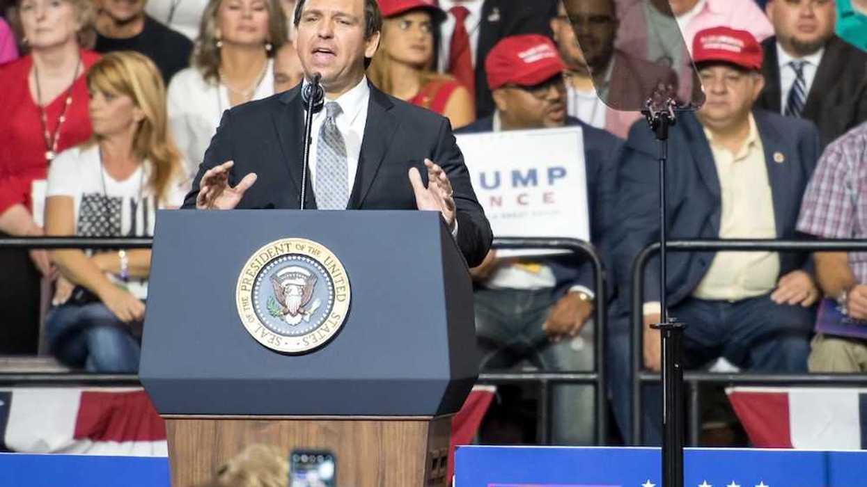 Ron DeSantis addresses a crowd at a Trump rally in Tampa, Florida, on July 31, 2018.