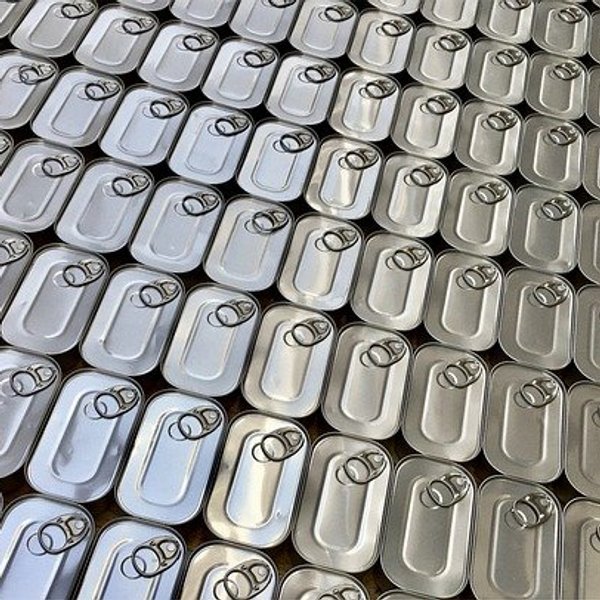 Rows of metal food cans