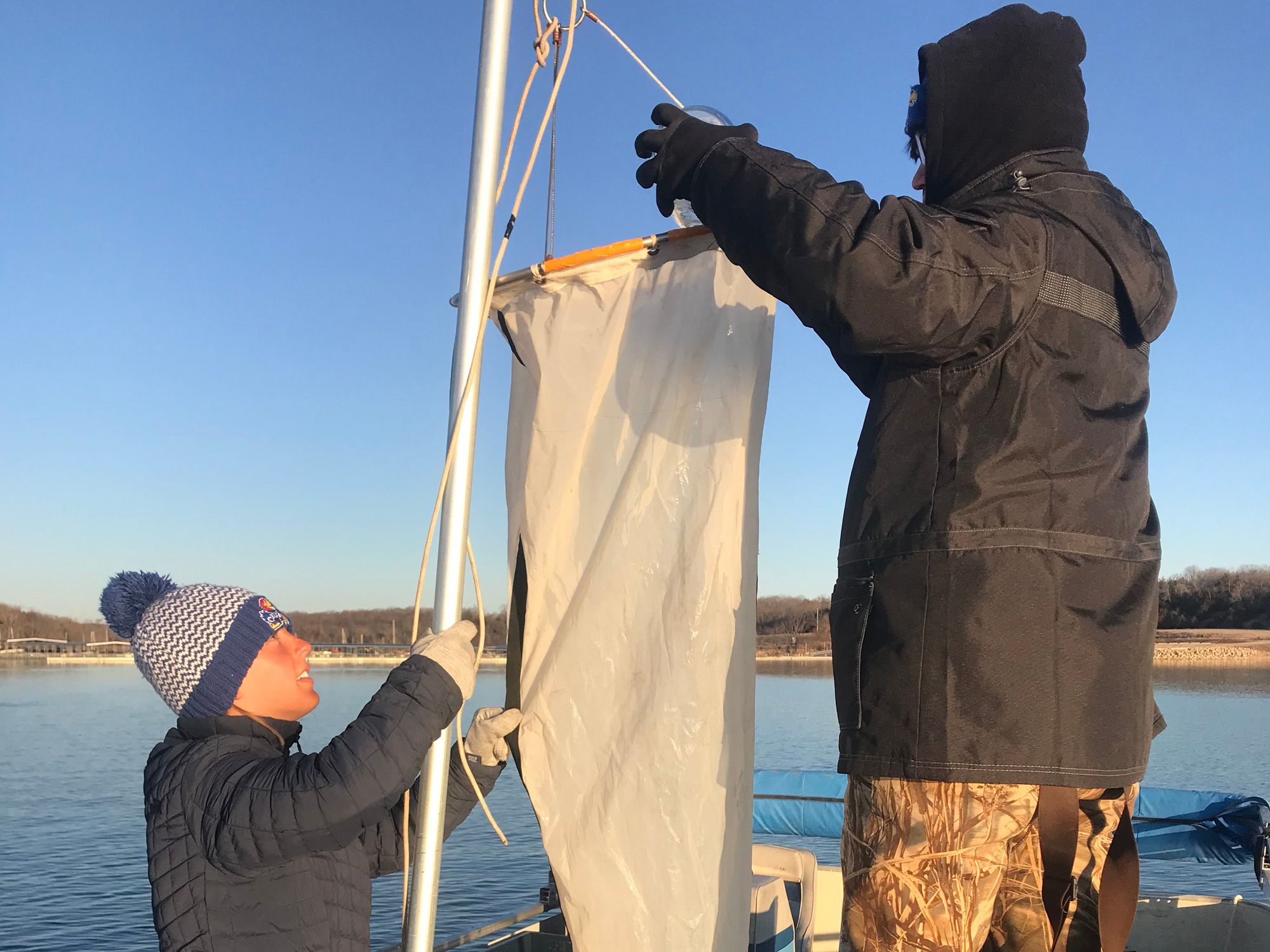 sampling lake water in Kansas