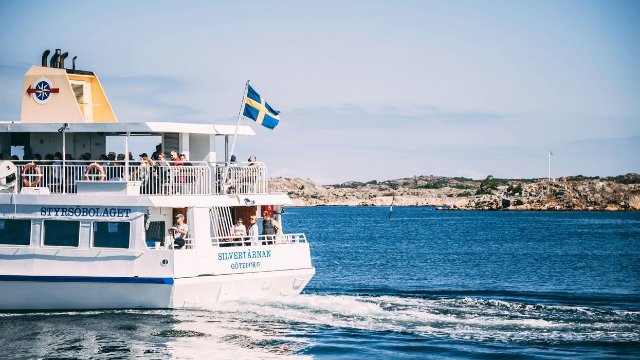 Scandinavian passenger boat on the water in the summer.