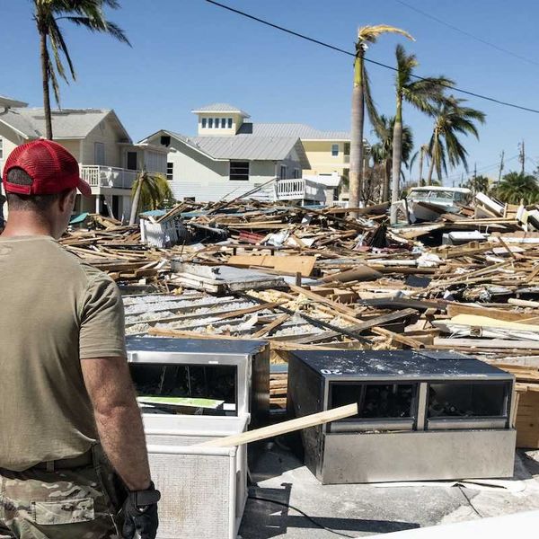 Scene of destructive aftermath of Florida hurricane