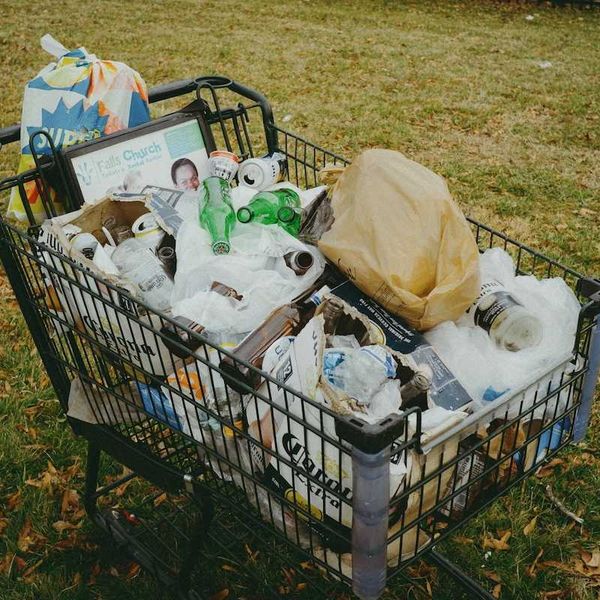 Shopping cart full of plastic waste