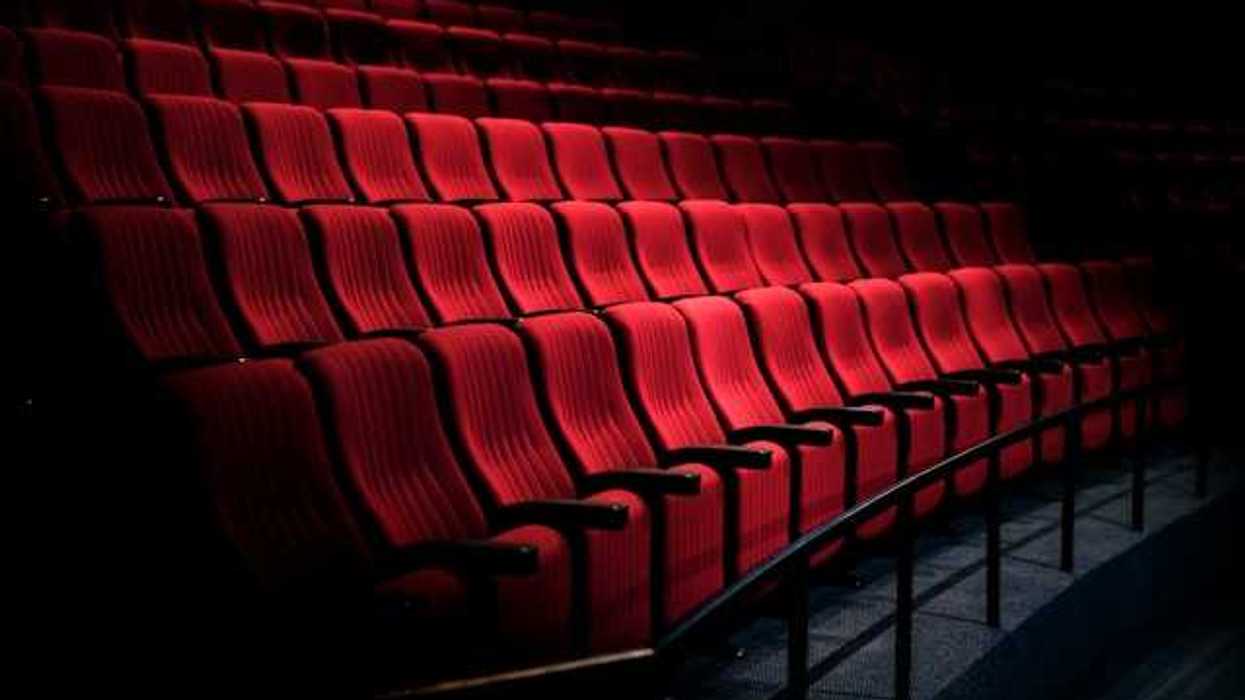 Side view of red seats at a movie theater