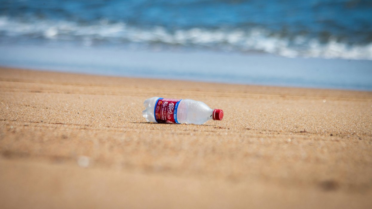 single plastic bottle on beach