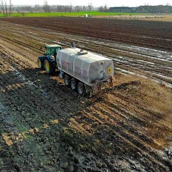 Sludge fertilizer being applied to a field.