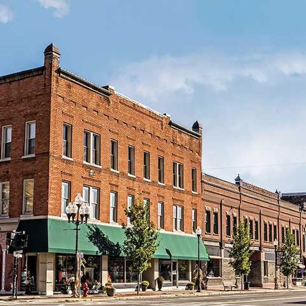 Small town Main Street with buildings and storefronts