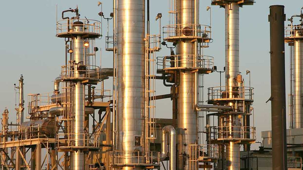 Smokestacks in a refinery