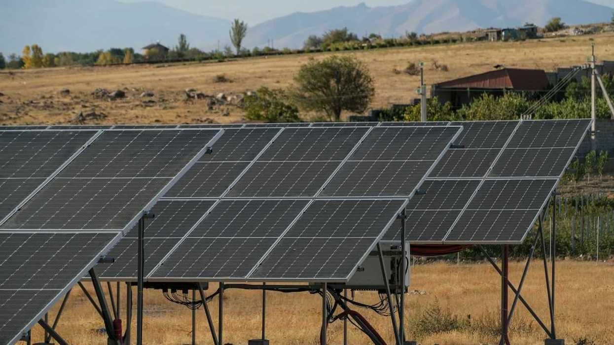 Solar panels arrayed in a remote setting
