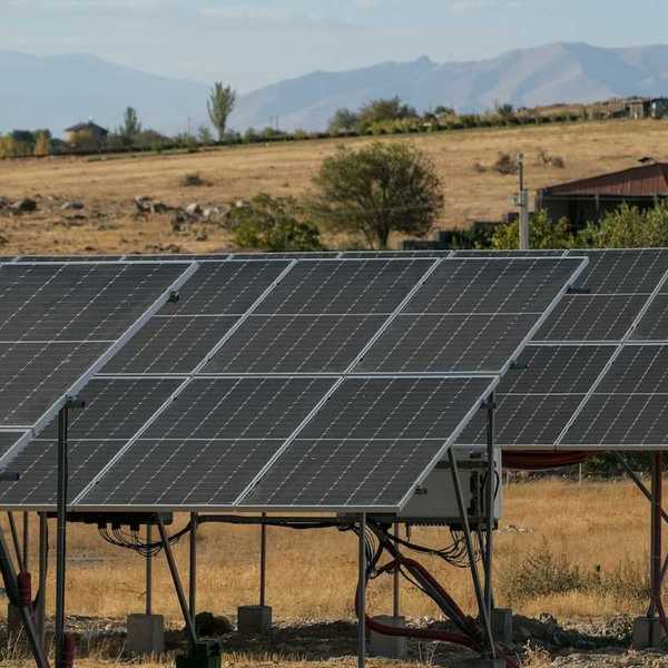 Solar panels arrayed in a remote setting