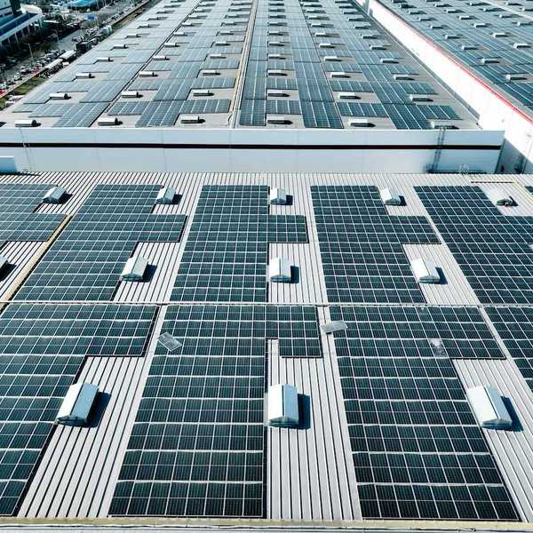 Solar panels deployed on roof of massive warehouses or data centers