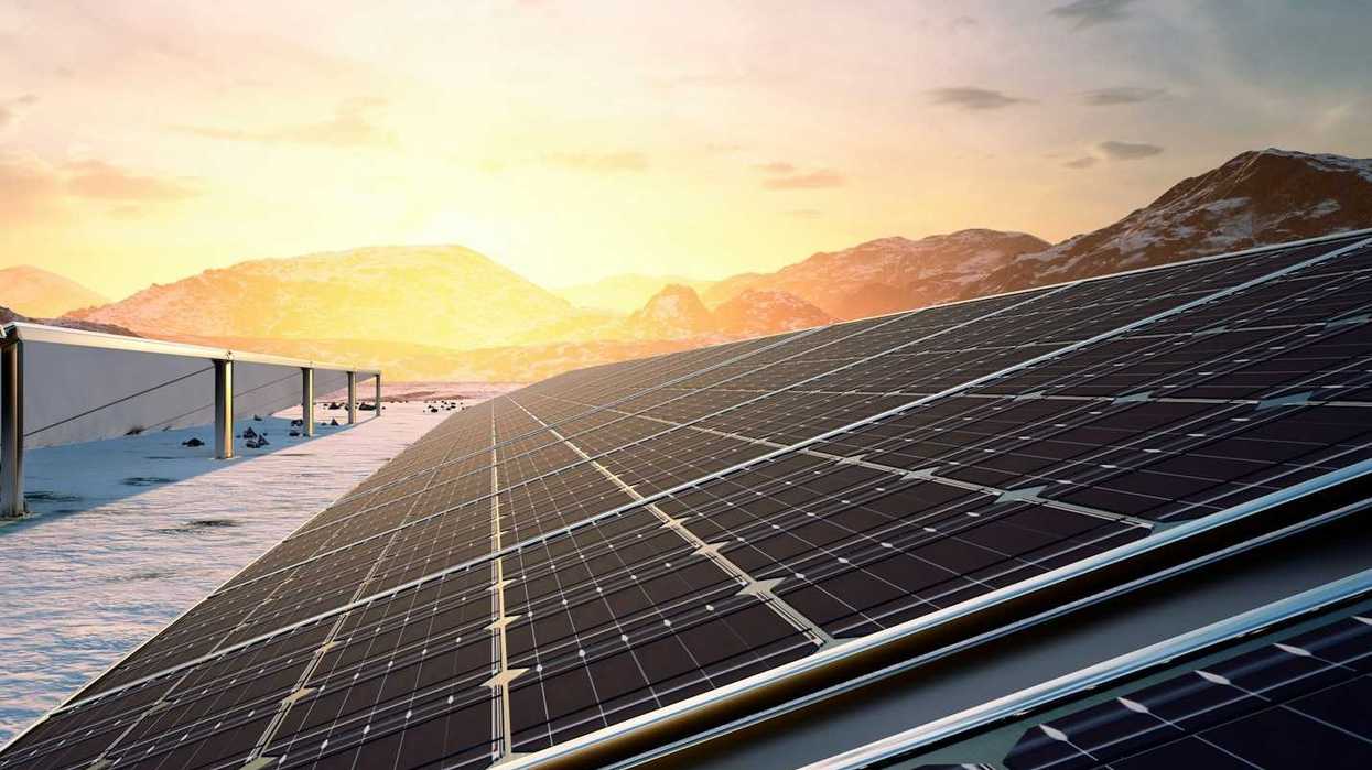 Solar panels on a snowy landscape