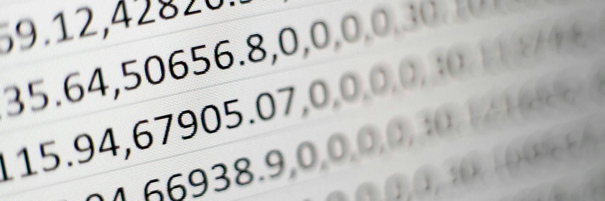 Spreadsheet cells and rows with numbers.