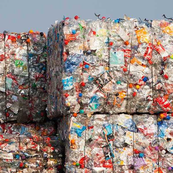 Stacked cubes of recycled plastic