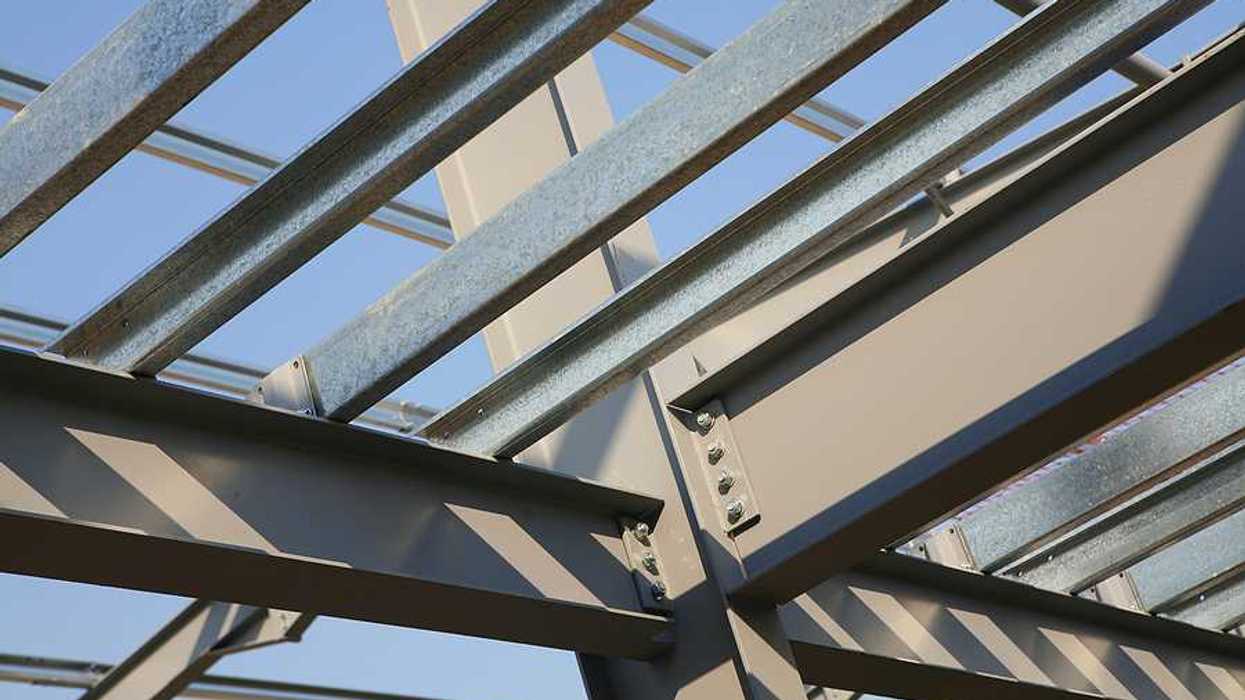 Steel roof beams on a construction site