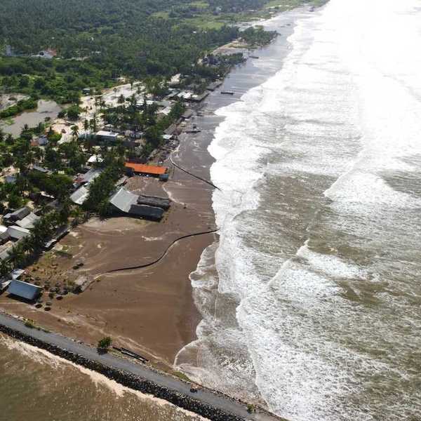 Storm surge damage along tropical coast