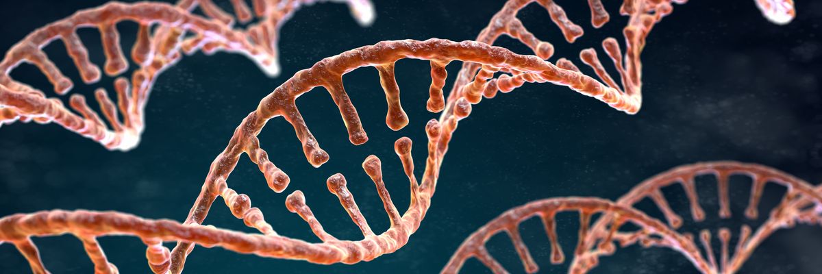 Strands of DNA on a blue background