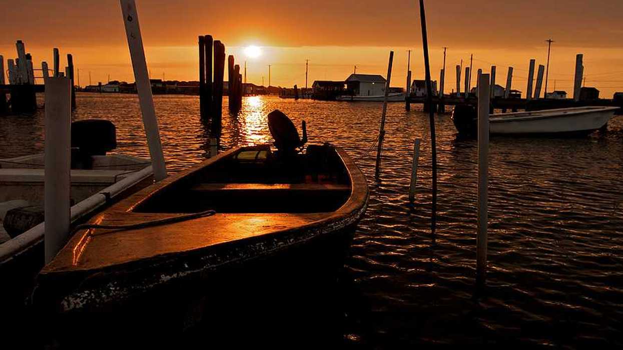 Sunrise over the fishing boats of Tangier Island in Virginia.