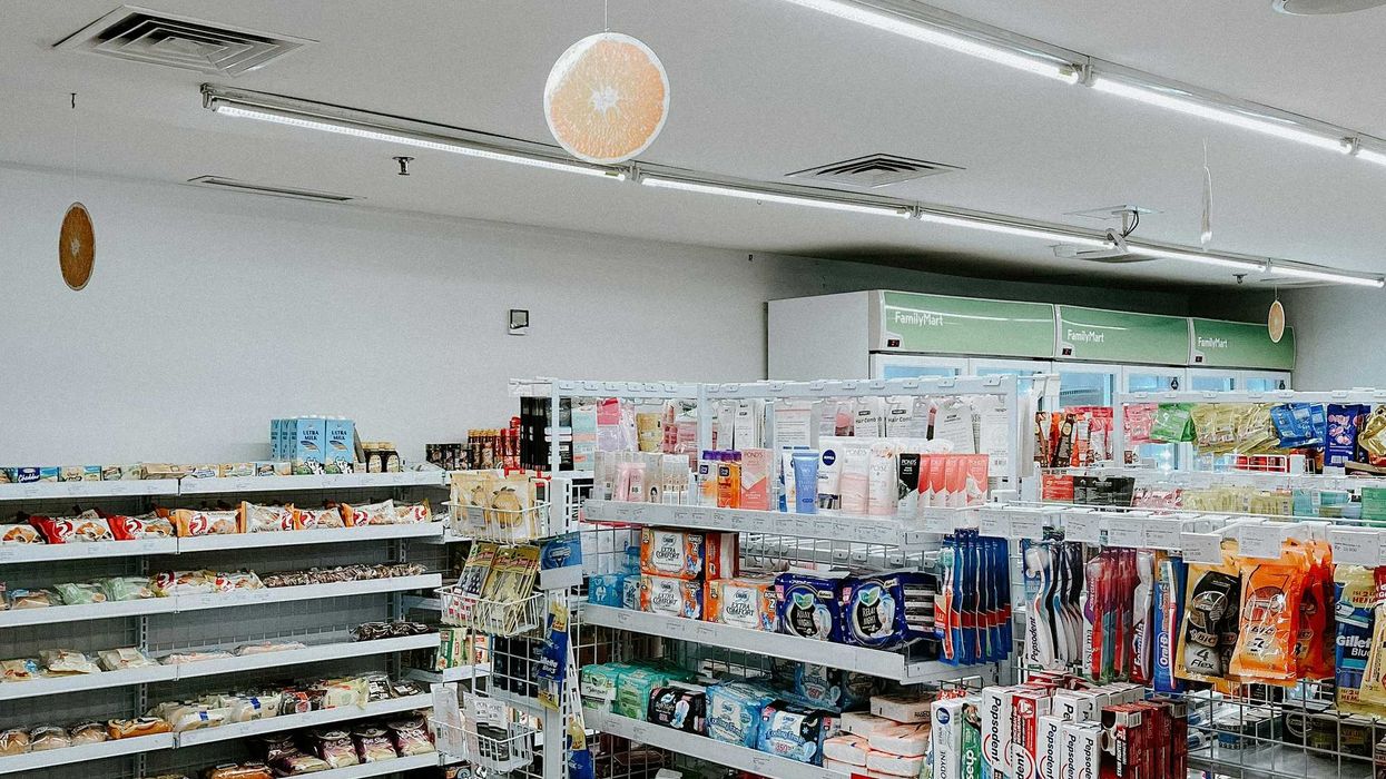 Supermarket shelves displaying personal care products.
