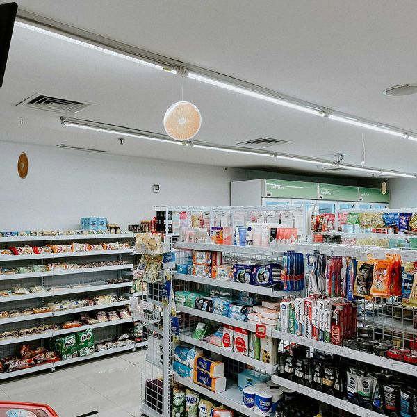 Supermarket shelves displaying personal care products.