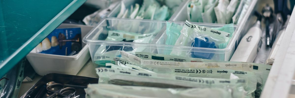 surgical instruments in plastic packaging