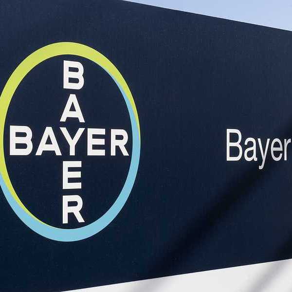The Bayer logo on the side of a building