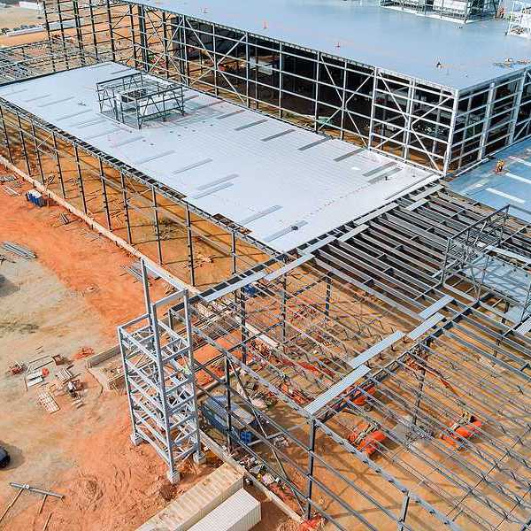 The construction of a warehouse or data center in a dry location