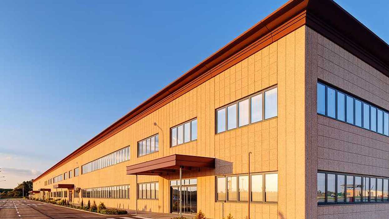 The exterior of a large office building