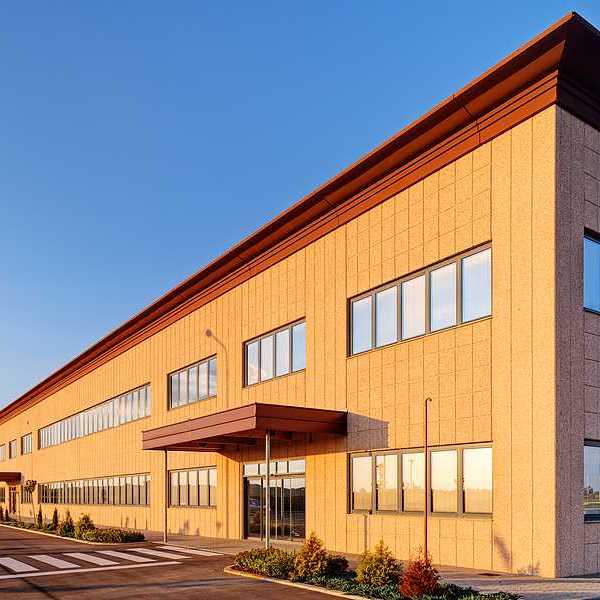 The exterior of a large office building