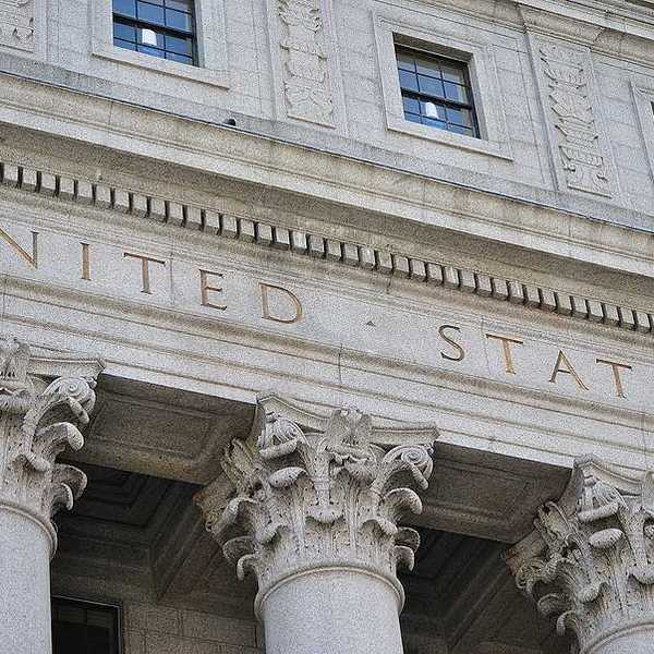 The facade of a u.s. government building with columns and windows