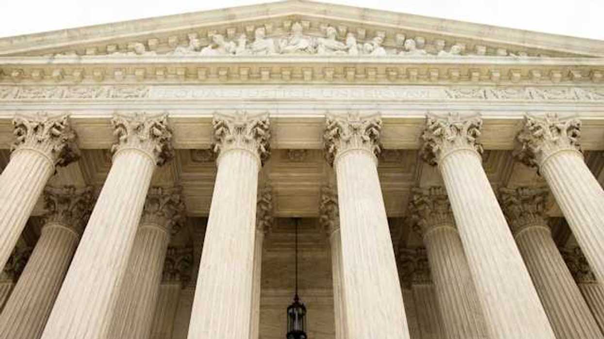 The facade of the Supreme Court of the U.S. viewed from below