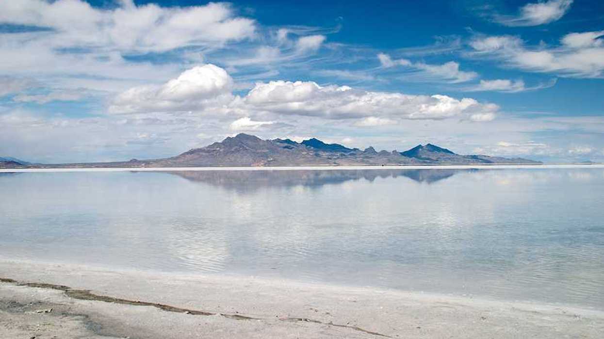 The Great Salt Lake on a blue sky day