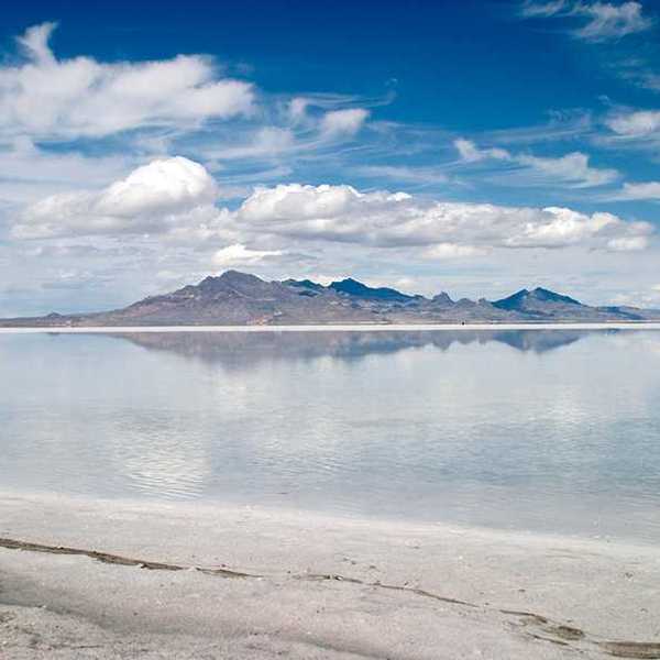 The Great Salt Lake on a blue sky day