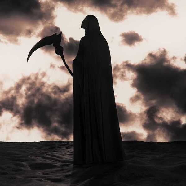 The Grim Reaper silhouetted against apocalyptic background