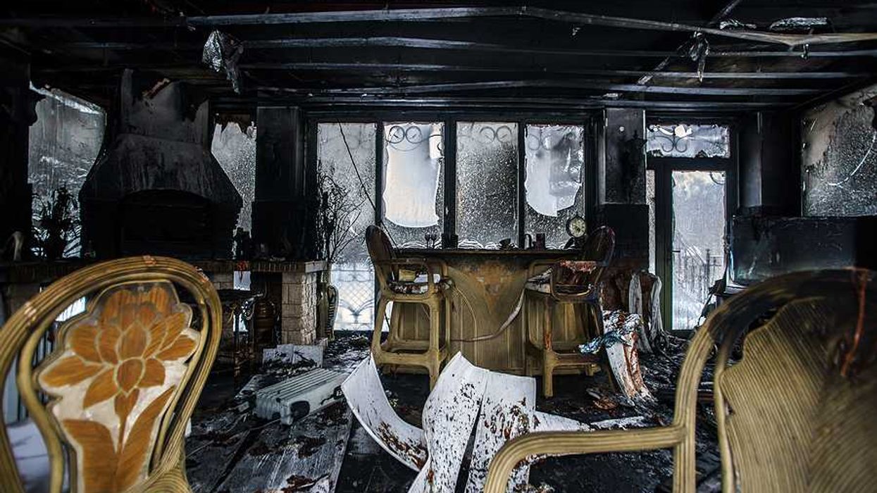The interior of a room that has been burned in a fire