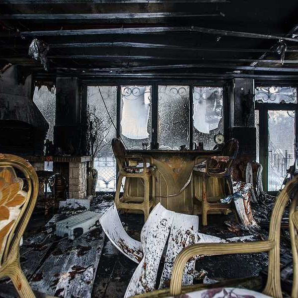 The interior of a room that has been burned in a fire