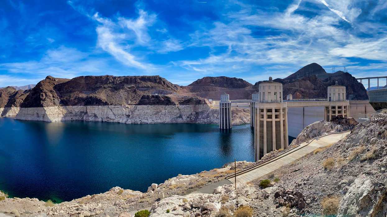 The top of the Hoover Dam with the reservoir in the background