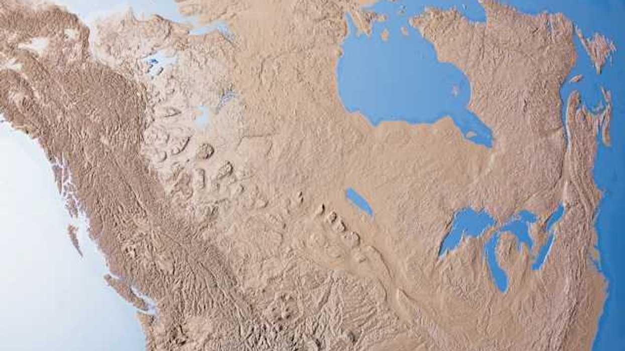 Topography map of the United States with the Great Lakes in view