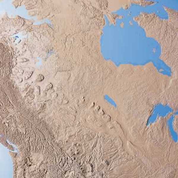 Topography map of the United States with the Great Lakes in view