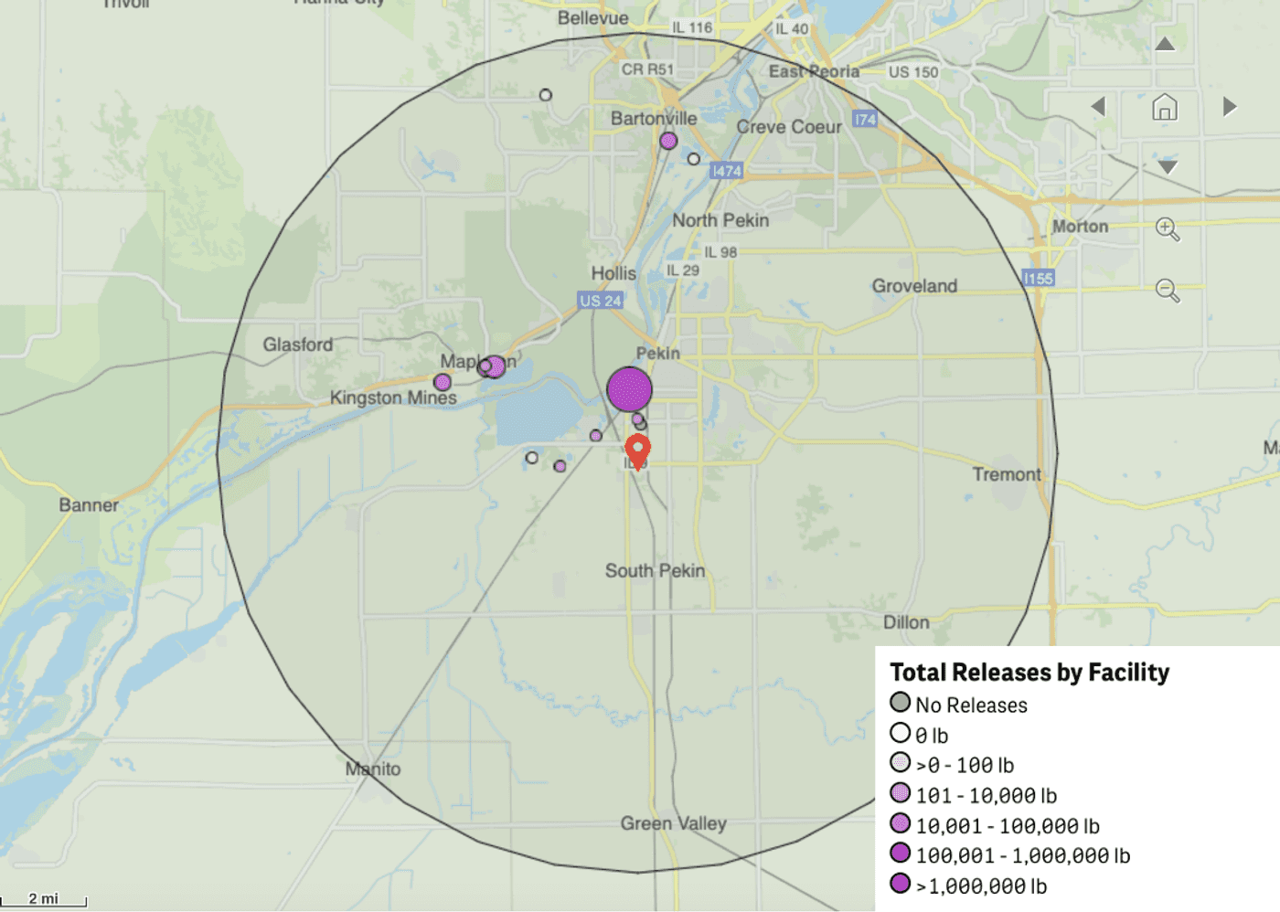 Toxics sites near the Pekin prison