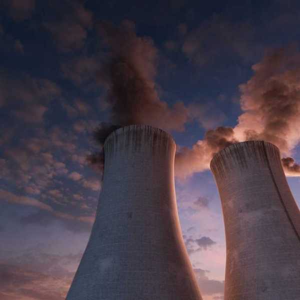 Twin nuclear power plant cooling towers